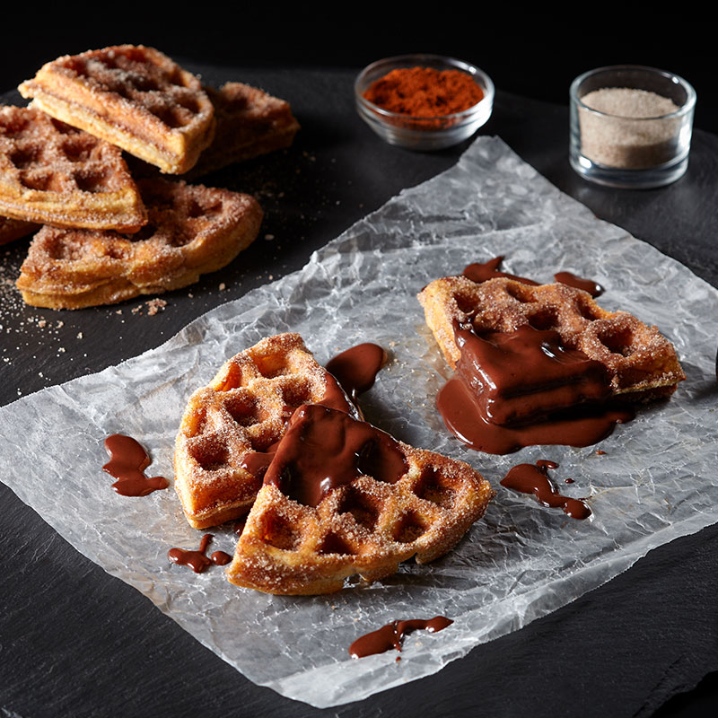 Churro Waffles with Mexican Chocolate Sauce - 1